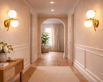 モダンウォールランプ ゴールドブラック ダブルグローブ LEDウォールランプ 屋内照明 寝室 リビングルーム バスルーム 廊下 ガラスボール ウォールライト G9 器具