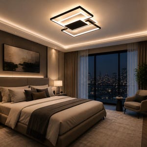 Plafoniera LED moderna, a incasso, nera, quadrata, dimmerabile, con telecomando, ideale per soggiorno, camera da letto, cucina e sala da pranzo.