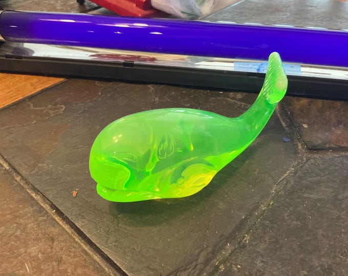 Vaseline Glass Whale FENTON 4.0” Long RARE W Original Sticker. - Etsy