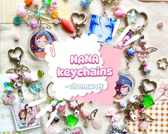 Acrylic keychains with charms/beads from the anime and manga NANA by Ai Yazawa. Bagcharm by Nanahachi.