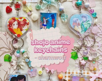 Anime shojo romance keychains with charms. Cute shojo girls bag charms. (Kimi Ni Todoke, Madoka Magic, Lovely Complex, Fruits Basket)