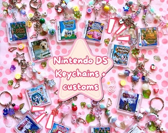 Nostalgic acrylic keychains II Nintendo DS minigames with charms/beads. Bagcharm video game cover from the 2000s.