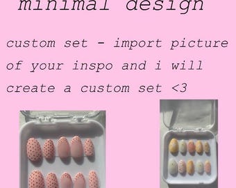 Juego de uñas a presión personalizado: diseño minimalista. Sin gel 3D, bastante simple, sin demasiados patrones diferentes.