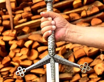 Handmade Scottish Claymore Sword | J2 Steel Highland Claymore | Black Medieval Replica, Best Birthday Anniversary Gift For Him & Dad