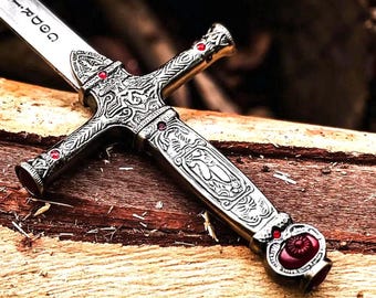 Secret Chamber Stainless Steel Hero Blade, Silver Founder Sword, Ruby Hilt Prop, Sorcerer’s Stone Artifact, Birthday Gift for Wizard Fan
