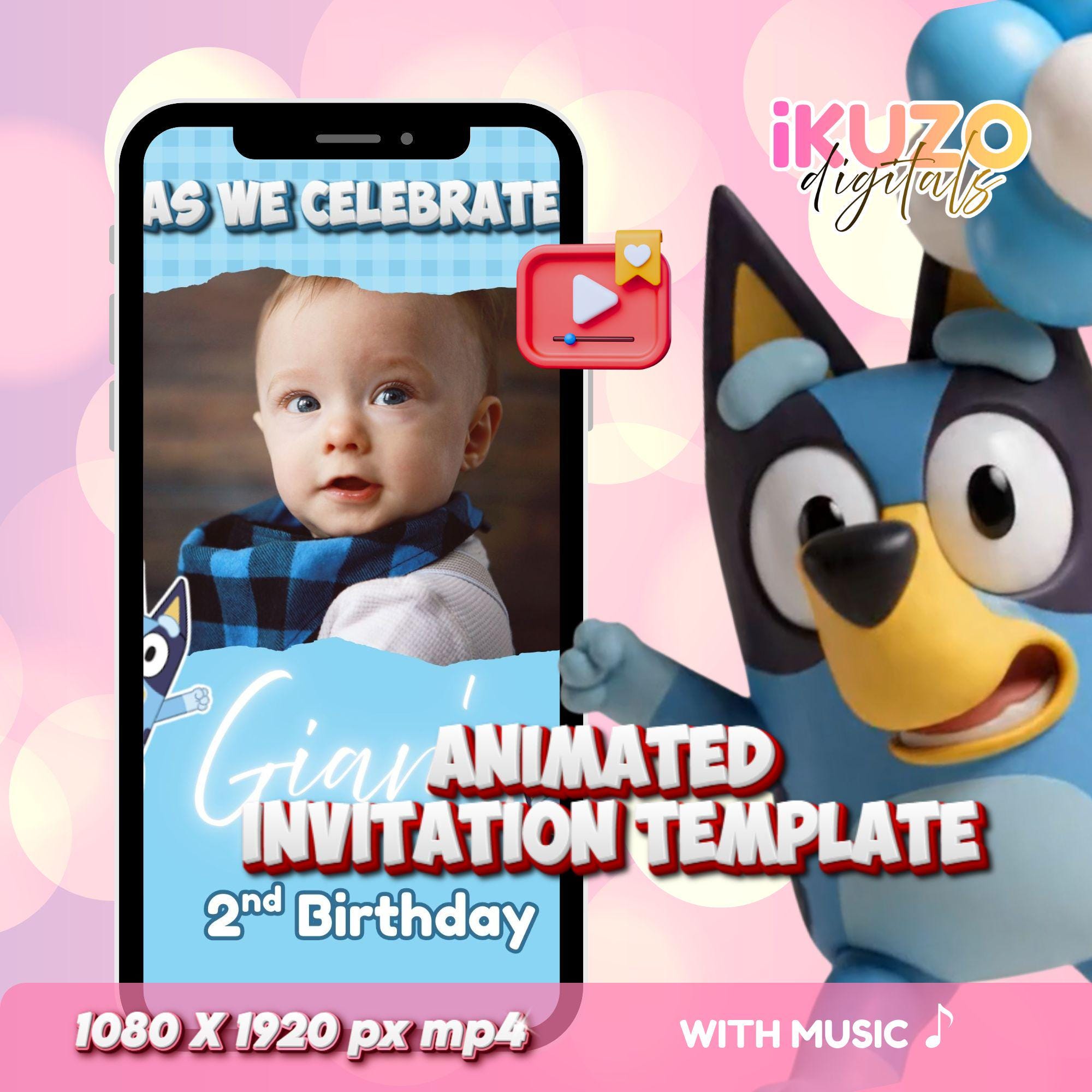 Bluey Theme Animated Invitation Template | Editable in Canva | Instant ...