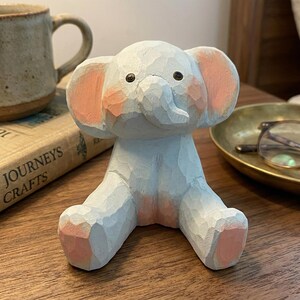 Hand-Carved Wooden Elephant Phone Stand, Animal Desk Decor, Desktop Organizer Holder B