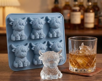 Highland Cow Ice Cube Tray – 6 Cavity Silicone Mold for Whiskey,
