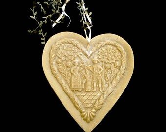Handmade Artisanal Beeswax Wall Hanging - Huge 17th Century WEDDING HEART - 11.5" high
