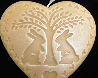 Handmade Artisanal Beeswax Ornament - BUNNIES Under a Tree