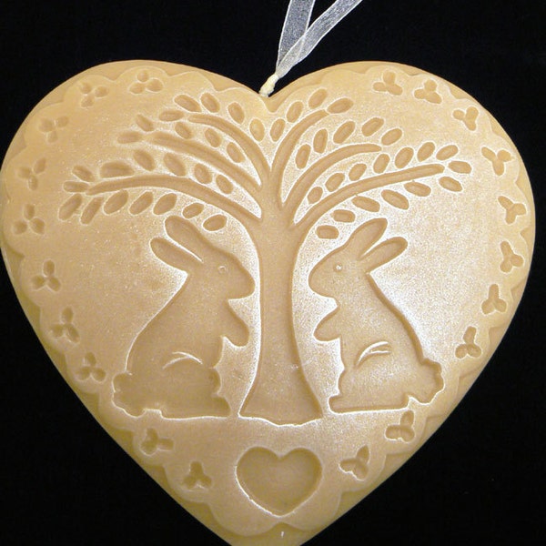 Handmade Artisanal Beeswax Ornament - BUNNIES Under a Tree