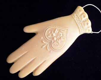 Handmade Artisanal Beeswax Ornament - Victorian Heart in Hand GLOVE