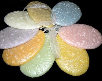 Handmade Artisanal Beeswax Ornament - EASTER EGG with Bunnies - Choose from 11 colors!