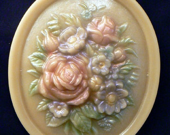 Handmade Artisanal Beeswax Ornament - Huge Oval Framed FLORAL BOUQUET