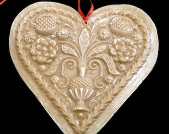 Handmade Artisanal Beeswax Ornament - Large 17th Century POMEGRANATE HEART