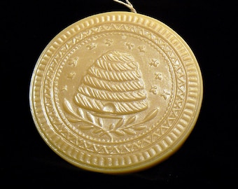 Handmade Artisanal Beeswax Ornament - Folk Art BEEHIVE w. HONEYBEES