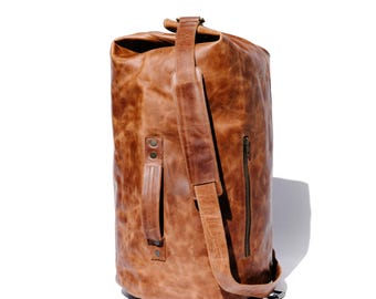 Leren plunjezak voor heren, reistas in militaire stijl, handgemaakte volnerf leren weekendtas, handbagage, gepersonaliseerd cadeau