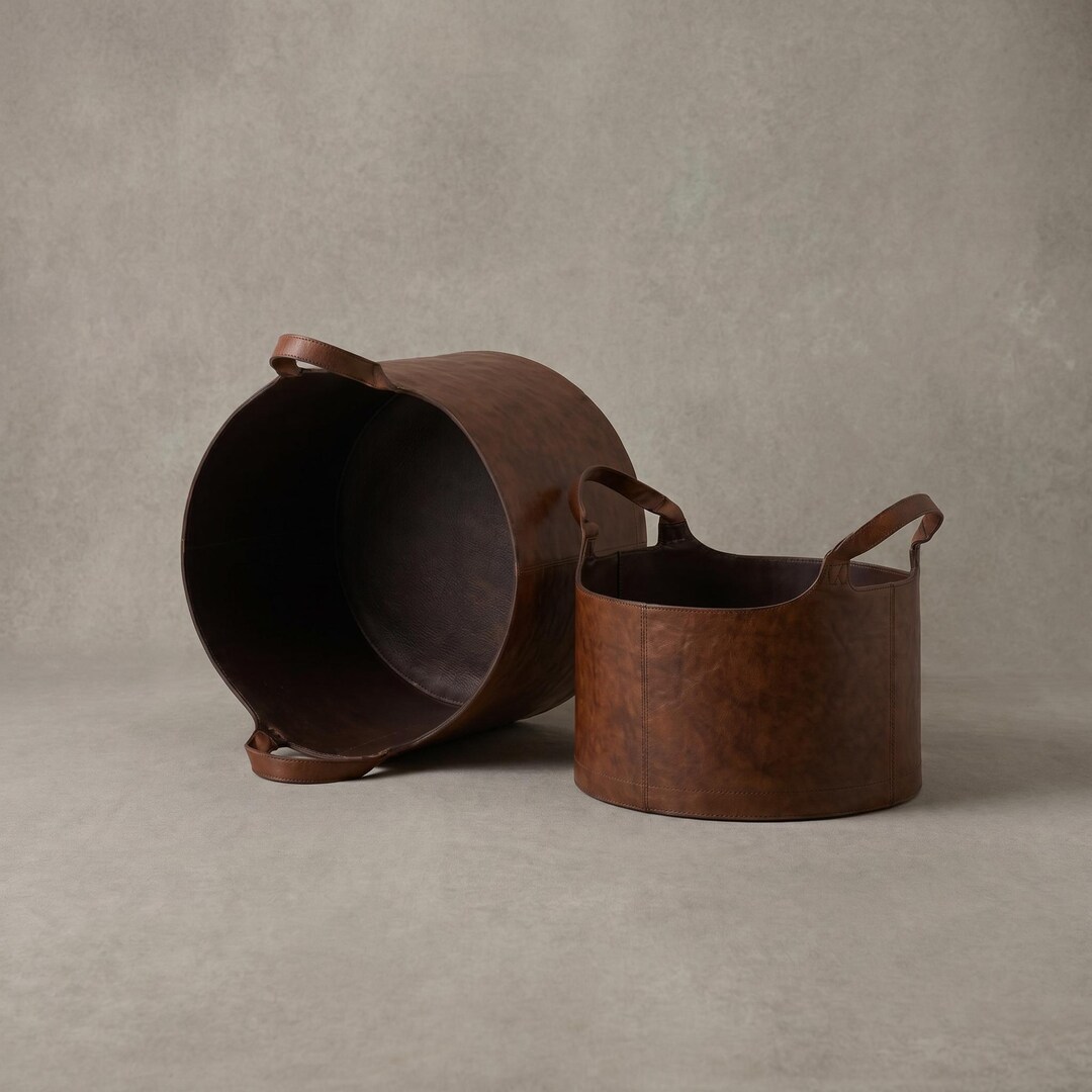 Rustic Log Baskets Storage Basket Rustic Leather | Round Log Basket for Fireplace ...