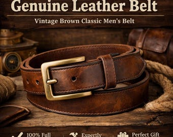 Cinturón de cuero genuino hecho a mano para hombre / Cinturón marrón vintage para hombre