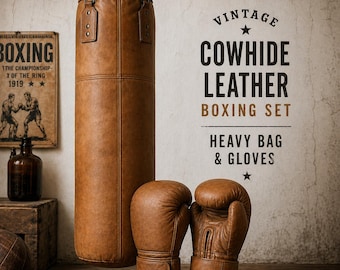 Vintage Cowhide Leather Boxing Set | Punching Bag and Boxing Gloves