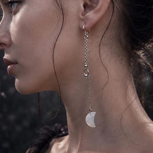 Opalite Moon Earrings, Silver-Tone Chain Ear Cuff, Celestial Gothic Jewelry