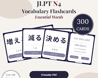 JLPT N4 Vokabelkarten - 300 wichtige japanische Vokabeln (druckbare PDF)