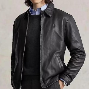Polo Ralph Lauren Leather Jacket – Men’s Black Genuine Cowhide Biker Motorcycle Jacket Ralph Lauren-Inspired Streetwear Best Gift for Him