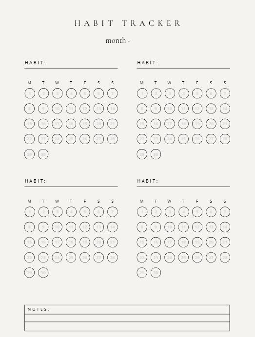 Monthly Habit Tracker Printable | Minimalist 30 Day Planner (digital ...