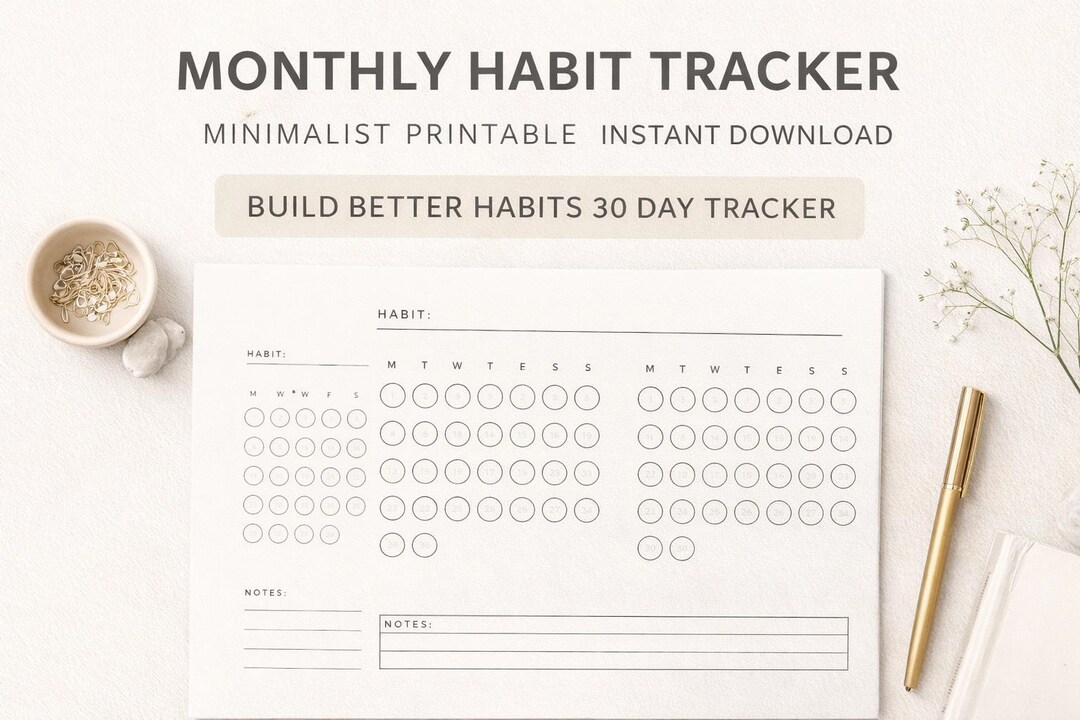Monthly Habit Tracker Printable | Minimalist 30 Day Planner (digital ...