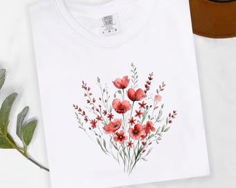Poppy Flower Shirt, Memorial Day Shirt, Veteran Gift, Red Poppy Flower Tee, Flower Graphic Tee, Botanical Shirt For Women