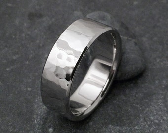 Titanium Hammered Ring in a Flat Profile, Simple Subtle Texture, Wedding Engagement Promise Band or Gift for Him or Her
