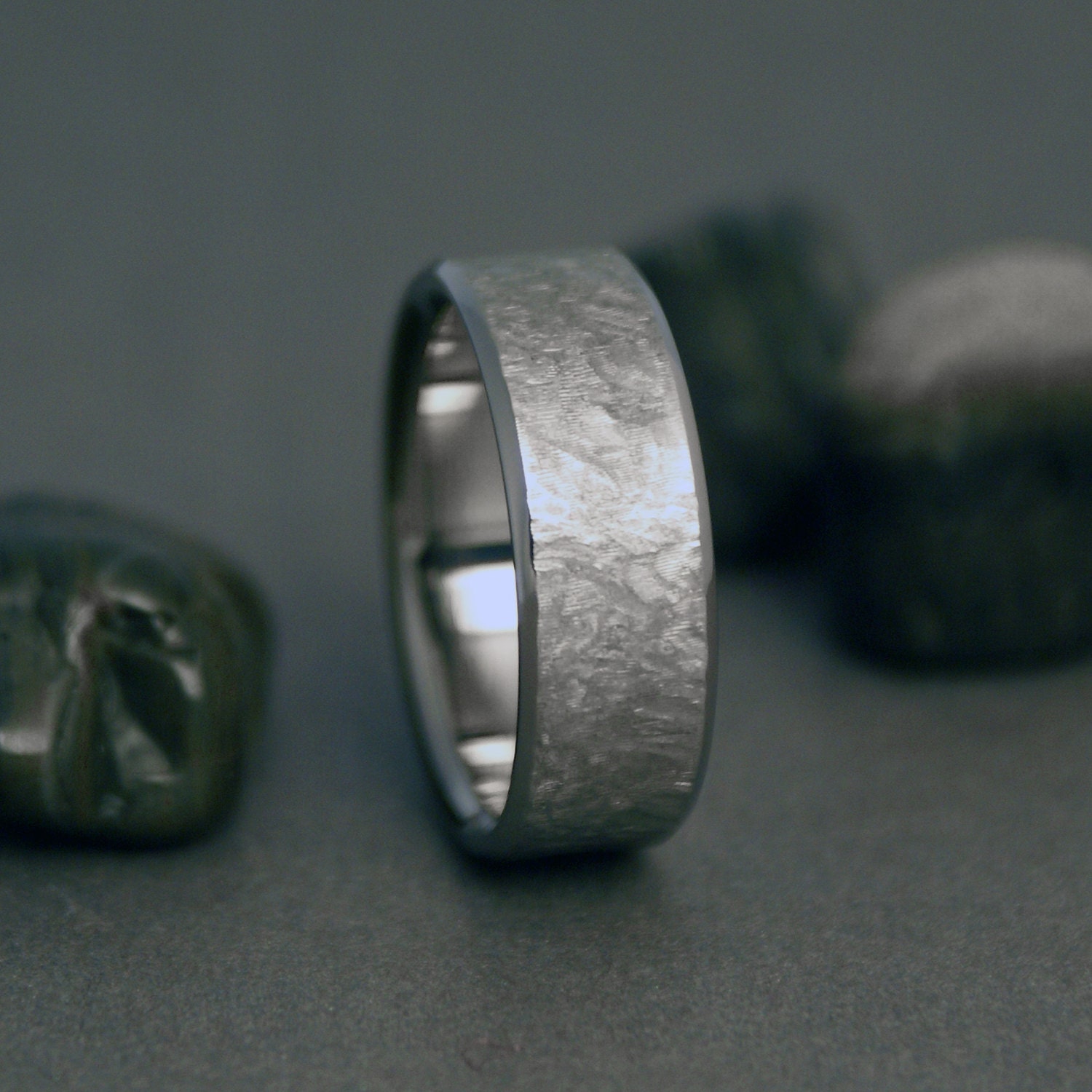 Titanium Tree Bark Textured Ring Wood Grain Ring Mens or Etsy