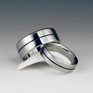 Titanium Wedding Ring Set, His and Hers Matching Mens and Womens Unisex Bands with Custom Widths and Personalized Engraving image 2