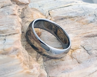 Anniversary Gift Titanium and Solid Platinum Inlaid Ring in a Domed Profile and Free Personalized Inside Engraving