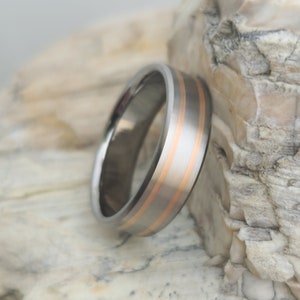 18k Rose Gold Inlaid Titanium Band shown in a Satin finish