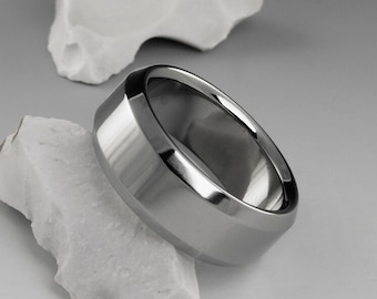 Titanium Wedding Ring with Beveled Edges, Simple Mens or Womans Wedding Band, Personalized Engraving