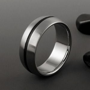 Titanium Ring with a Black Textured Stripe, Wedding Engagement or Promise Band, Mens or Womens Unique Black Ring image 1