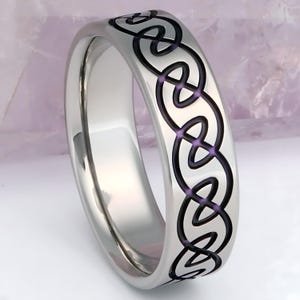 Titanium Celtic Knot Ring with Purple Inlay – Handmade Wedding Band