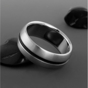 Titanium Ring with a Black Textured Stripe, Wedding Engagement or Promise Band, Mens or Womens Unique Black Ring image 3