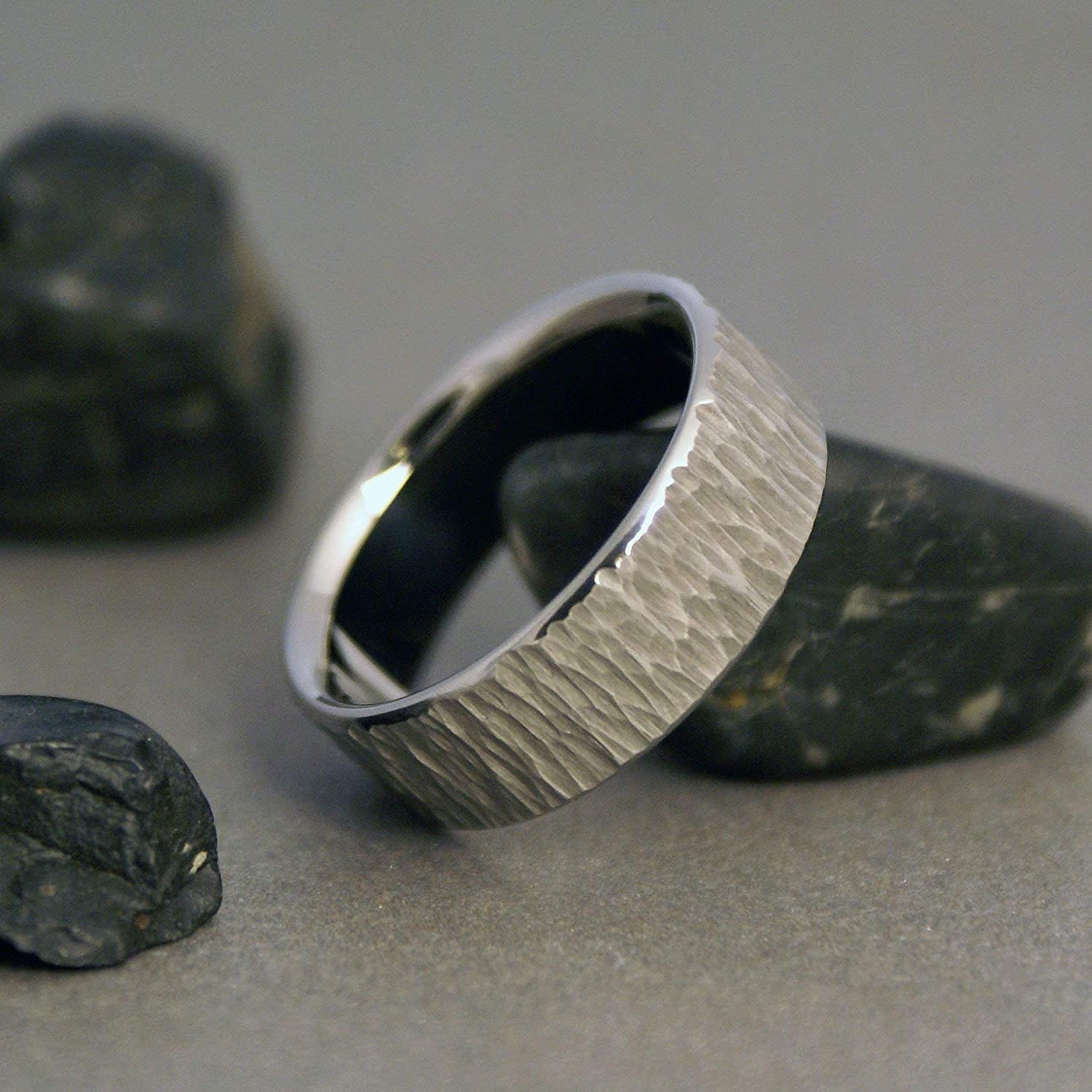 Hand-Carved Ash Bark Titanium Ring