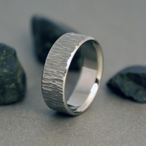 Tree Bark Titanium Ring with our signature &quot;White Ash Tree&quot; texture, Rugged handmade to order, for the outdoorsy nature lover
