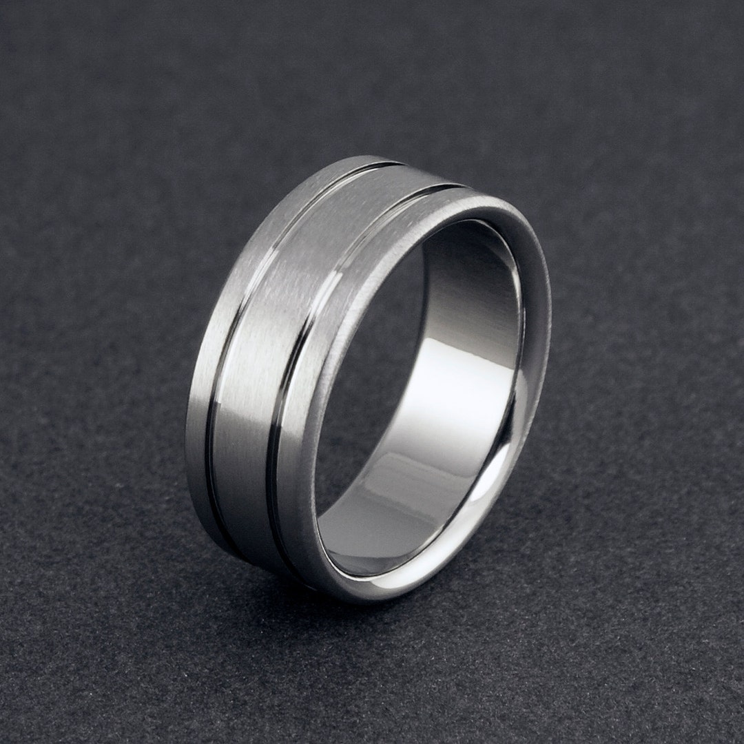 Simple Titanium Ring With Natural Pinstripes and a Flat Low - Etsy