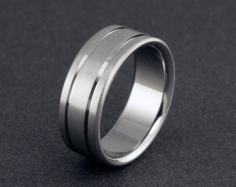 Simple Titanium Ring with Natural Pinstripes and a Flat Low Profile, Brushed, Satin, or Polished Finish, Wedding Band