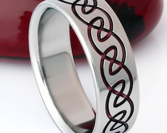Celtic Wedding Band in Titanium with Red Knot Design – Custom Made