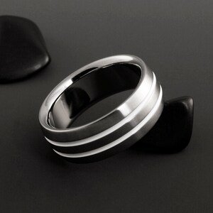 Titanium White Wedding Ring with Beveled Edges, Engagement or Promise Band for Men or Women, Personalized Unique Gift for Him or Her image 4