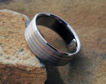 Titanium Wedding Ring with 18k White and Rose Gold Inlays