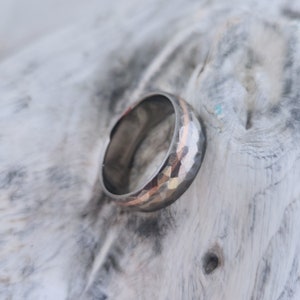 Handcrafted Titanium Ring with 18k White & Rose Gold Inlays - Unique 'Mosaic' Finish with Faceted Hammered Texture