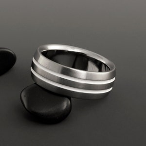 Titanium White Wedding Ring with Beveled Edges, Engagement or Promise Band for Men or Women, Personalized Unique Gift for Him or Her image 3