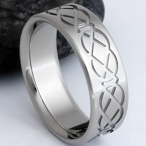 Celtic Eternity Knot Titanium Ring – Modern Flat Profile Design