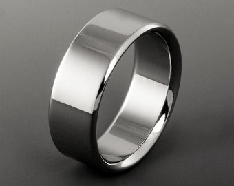 Anillo de boda de titanio en un perfil plano, compromiso unisex para hombres o mujeres o banda de promesa, anillo personalizado personalizado simple